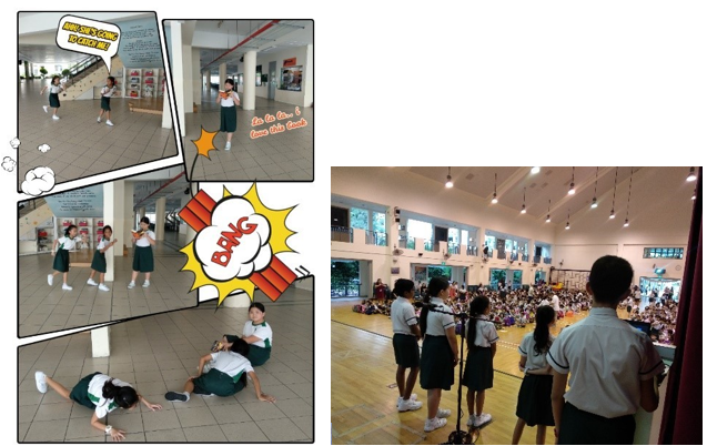 Student leaders that belonged to the group "The Blind Spot" witnessed how their schoolmates bumped into each other around the blind spots in school, so they created comic strips to raise awareness of the importance of safety around a bend. They conducted a pre-assembly talk to share with the school about their concerns too.